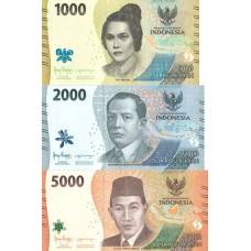 (429) ** PNew (PN162-PN164) Indonesia - 1000-5000 Rupiah Year 2022 (3 Notes)
